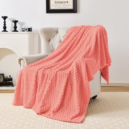 PLEASANT BOULEVARD Fleece Throw Blanket for Couch with 3D Turtle Shell Jacquard Soft Blanket, Fuzzy Blanket for All Seasons 50x60 Inches, Pink - color: Pink, size: 50x60in