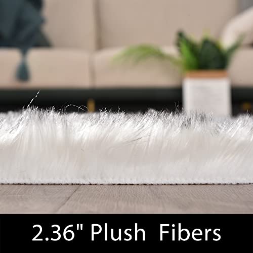 Latepis White with Grey Tips Small Bedroom Washable Soft Shaggy 2x3 Rug Fuzzy Rug Faux Sheepskin Fur Rug for Cushion Cat Mat Home Decor Rectangle - color: White With Grey Tips, size: 2' x 3' (Rectangular)