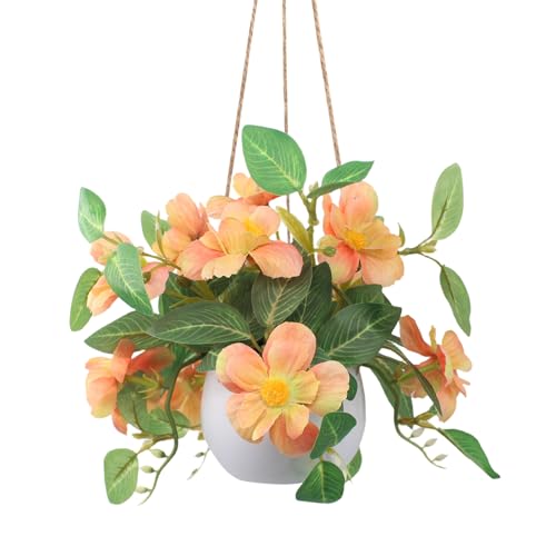 Artificial Hanging Flowers Faux Daisy Bonsai Fake Plants Basket Table Centerpieces for Wedding Office Porch Balcony Home Decor - Orange - color: Orange