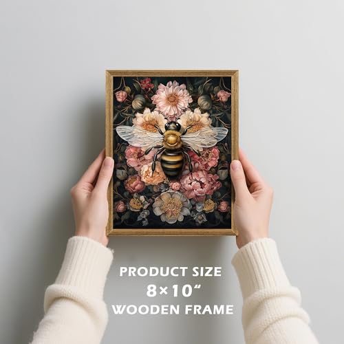 ICHZUMW Dark Cottagecore Room Decor, William Morris Bee Floral Print, Boho Witchy Mystical Home Decor, Goblincore Botanical Wall Art, Dark Academia Canvas for Bathroom Bedroom, 8x10in - color: Bee, size: 10"L x 8"W