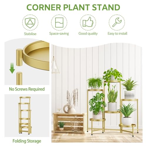 iDavosic.ly 6 Tier Large Plant Stand Indoor, 10 Inch Wide Tall Corner Metal Plant Stands Outdoor for Multiple Plants, Folding Tiered Flower Display Holder Rack Shelf, Gold - color: Gold, size: 6 Tiers