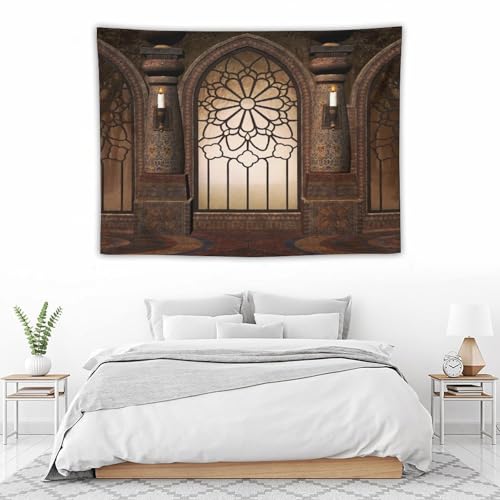 Houselerax Gothic Tapestry,Antique Victorian Style Red Medieval in Chapel on Wall Fantasy Building Print Wall Hanging Decor Tapestries for Bedroom Living Room 60"x40" - color: Gothic-12, size: W60xL40in
