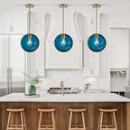 Modern Blue Glass Pendant Light, Kitchen Island Lighting 3-Pack Globe Pendant Light Fixtures Century Kitchen Island Pendant Lighting for Bedroom Living Dining Room Light Fixture (Without Bulb) - color: Blue-1 Light-3PC