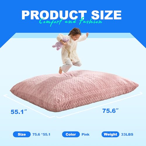 Hobestluk 3 in 1 Bean Bag Chair Giant Bean Bag Chairs for Adults with Chevron Plush Fur Cover Convertible Bean Bag Floor Cushion with Machine Washable Cover for Living Room (Chevron Plush Pink) - color: Rose Pink