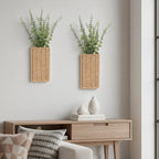 2 Pack Woven Wall Vase with Artificial Eucalyptus Boho Wall Basket Hanging Decor Rustic Pocket Planter Flower Vase for Indoor Living Room Bedroom Home Office Kitchen Decoration