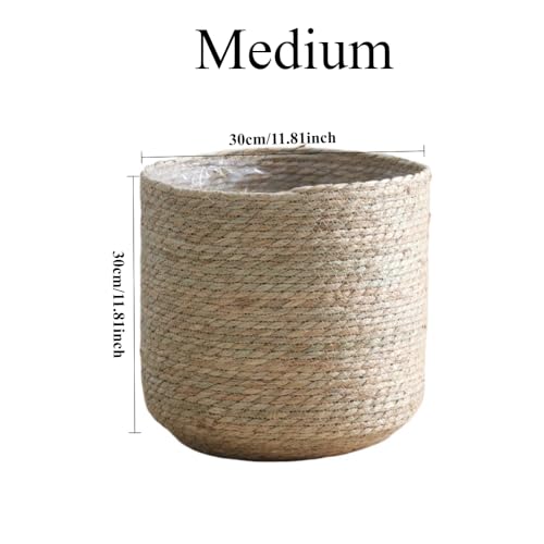 11.8 inch Seagrass Woven Planter Basket - Wicker Planter Basket with Plastic Film Insert for Indoor Plants, Large Monstera Pot, Woven Storage Basket, Boho Home Decor (Medium) - size: Medium