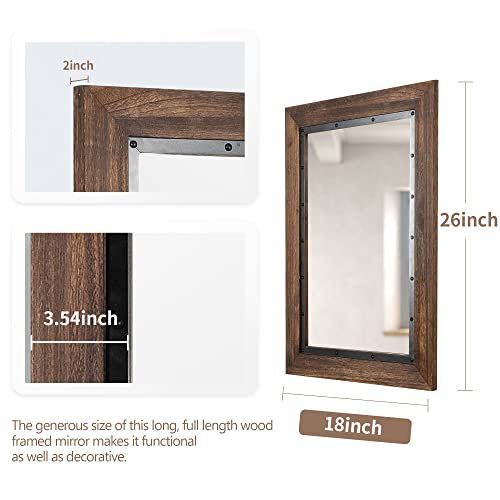 YOSHOOT Rustic Wooden Framed Wall Mirror, 26"x18", Natural Wood and Iron Bathroom Vanity Mirror for Farmhouse Decor, Vertical or Horizontal Hanging - color: Brown, size: 26"L x 18"W
