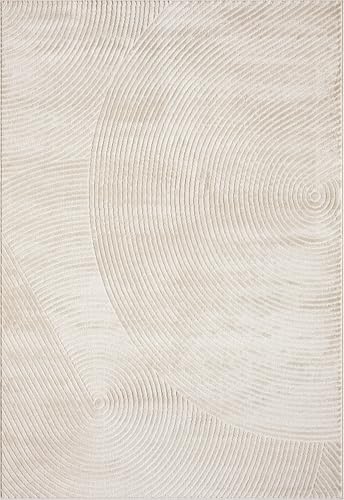 Abani Neutral Beige Area Rug 6' Round for Living Room, Bedroom - Zen Reiki Circles Pattern - Durable & Easy to Clean - color: Beige, size: 6' (Round)