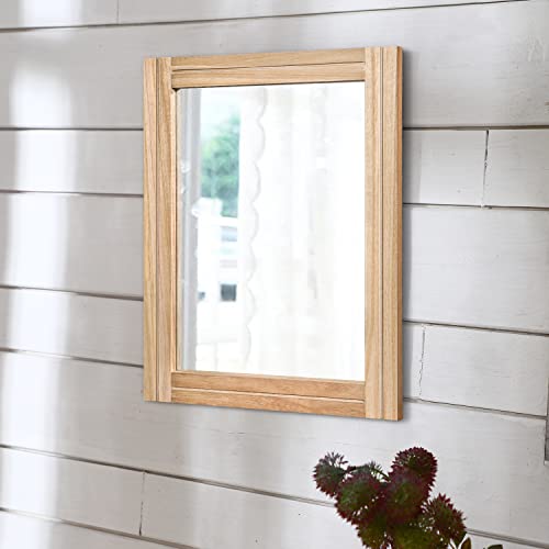 AAZZKANG Rustic Mirrors for Wall Rectangle Wood Frame Mirror 50 x 40 cm Farmhouse Bedroom Bathroom Decorative Mirror - color: Beige, size: 20"L x 16"W