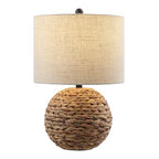 JONATHAN Y 21.5" Brown Modern Coastal Woven Rattan Globe LED Table Lamp for Bedroom, Oatmeal Linen Drum Shade, LED Bulb Included, Rustic Bedside Lamp for Living Room JYL6514A - color: Brown