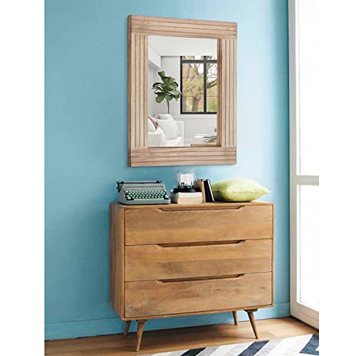 Rectangle Mirror Retro Wooden Wall-Mounted Mirrors Farmhouse Bedroom Bathroom Vanity Entrance Decorative Antique Hanging Mirror Large 20"x16" - color: Crude Wood, size: 20"L x 16"W