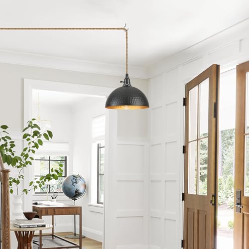 Plug in Pendant Lights Hammered Dome Hanging Lamp with Dimmable Switch 15 Ft Long Hemp Rope Farmhouse Pndant Light Cord Lighting Fixture DIY Hanging Light - color: C 1 Light