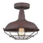 DAYCENT Rustic Semi Flush Mount Ceiling Light Barn Style Light Fixture Farmhouse Metal Cage Ceiling Light 1-Light Industrial Wire Caged Flush Mount Light Rust Finish for Hallway Foyer Kitchen - color: Hard-wired Ceiling