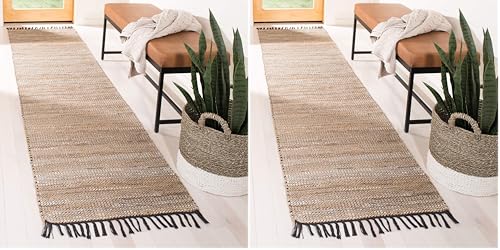 Safavieh Vintage Leather Collection Accent Rug - 2' x 3', Beige, Handmade Boho Fringe Leather & Jute, Ideal for High Traffic Areas in Entryway, Living Room, Bedroom (VTL203B) (Pack of 2) - color: Beige, size: 2' x 3' (Rectangular) (Pack of 2)