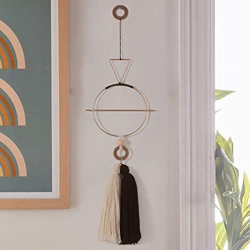 IOWER Boho Wall Decor Gold And Black Macrame Wall Decor Brass Wall Art Cute Home hanging Wall Decor For Living Room 15.7" H - color: Metallic