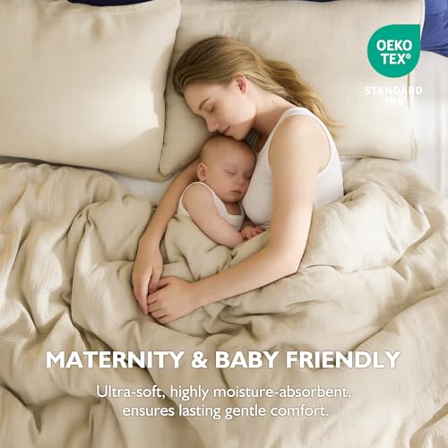 EMME Muslin Cotton Duvet Cover Set Twin Size Linen Like Soft Breathable Lightweight Summer Comforter Cover Set with Zipper Closure (Twin, 68"x90") - color: 02 - Beige, size: Twin(68"×90")