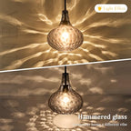 11" Hand-Blown Blue Glass Pendant Light, Hammered Glass Shade with Black Finish, Adjustable Modern Hanging Light Fixture for Kitchen Island, Dining Room, Hallway, Living Room - color: Blue Rod