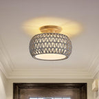 Boho Rattan Ceiling Light Fixture - 3 Style Options Wicker Semi Flush Mount Ceiling Lights,Grey Coastal Light Fixtures,Bohemian Woven Basket Chandelier for Hallway Bedroom Nursery Kitchen Laundry - color: Gray