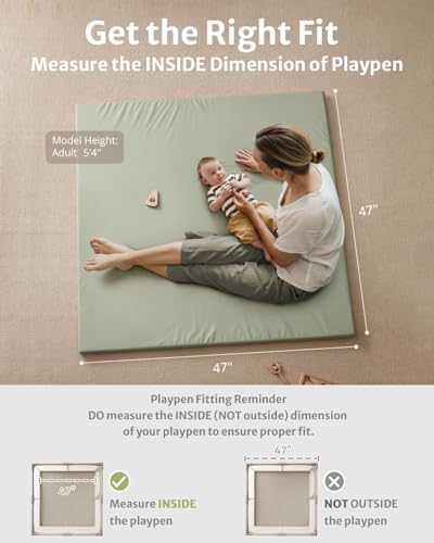 Blissful Diary Vegan Leather Baby Play Mat, 47x47 Thicken Foam Cushioned & Waterproof Playpen Mat for Infants and Toddlers, Stylish and Just Wipe-Clean Playmat for Baby Play on Floor, Light Green - color: Light Green, size: 47" X 47"