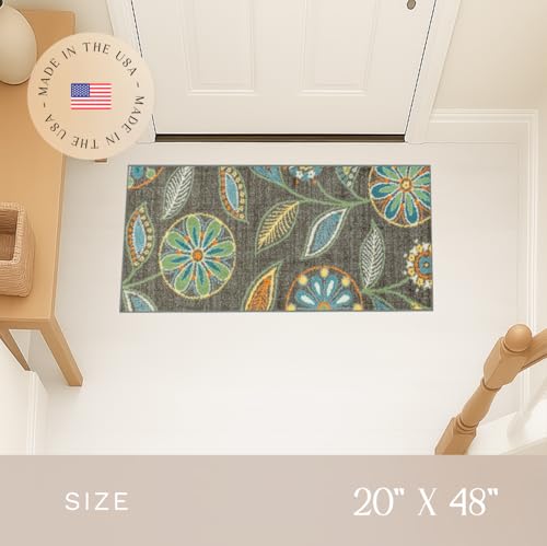 Maples Rugs Reggie Floral Runner Rug - Made in USA - Washable, Non Slip Indoor Carpet for Kitchen, Hallway, and Laundry Room, 1'8 x 4', Dark Grey - color: Dark Grey, size: 1'8" x 4' (Rectangular)