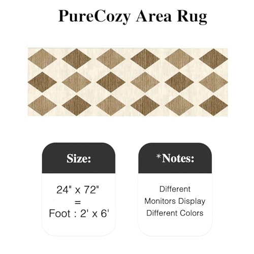 PureCozy 2x6 Runner Checkered Rug for Hallways Brown Washable Long Carpet Non-Slip Low Pile Boho Indoor Accent Throw Rug for Entrance Kitchen Bedroom Dining Laundry - color: Checkered Coffee, size: 2' x 6' (Runner)