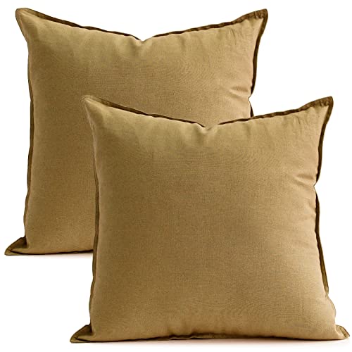Jeanerlor 18"x18" Solid Cotton Linen Decoration Throw Pillow Case with Zipper Euro Sham Cushion Case Cool Pillow Cover Delicate Decorative Pillowcase for Chair/Bed/Couch,2 Packs, Earth Yellow - color: Earth Yellow, size: 18" x 18" (Pack of 2)