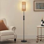 Ruiever Floor Lamp for Living Room,Farmhouse Floor lamp,Modern Standing lamp with Hand-Worked Rattan Shade (Double Shade-with Remote) - style: Double Shade-with Remote