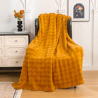 YUSOKI 3D Fleece Bubble Throw Blanket | 380GSM Ultra Soft Fluffy Plush | Non-Shedding Lightweight Cozy Blanket for Couch Sofa Bed | All Season (Gold,50 * 60inches) - color: Gold, size: Throw(50" x60")