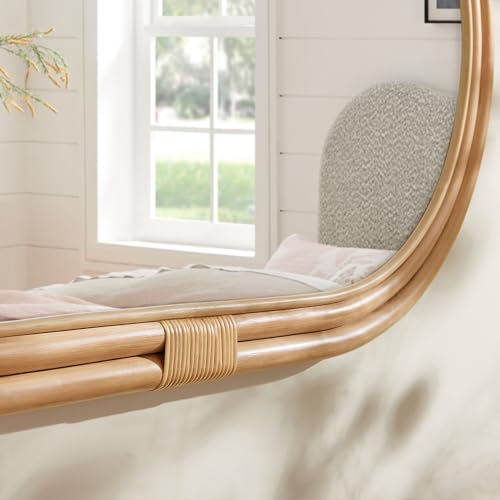 Modway Corsica Oval Rattan Wall Mirror in Natural with Natural Frame – Boho Coastal Hanging Accent Mirror for Bathroom, Bedroom, or Entryway