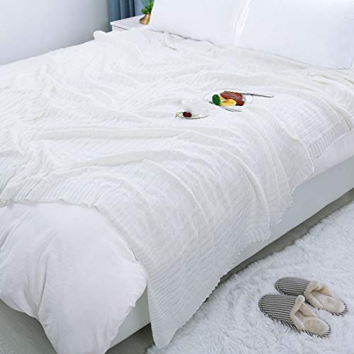 uxcell 100% Cotton Knitted Throw Blanket for Sofa and Couch Soft Lightweight Cable Knit Blanket Home Decors Blanket, White 50" x 60" - color: White, size: Throw (50" *60")