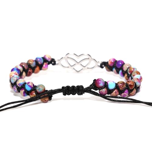 Women Boho Wrap Bracelet,Handmade Natural Stone Crystal Emperor Beads Heart Bracelet, Fashion Bohemian Jewelry Gift for Women - color: Double Heart