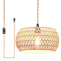 Plug in Pendant Light Rattan Hanging Lamp Pendant Light with on/Off Switch Rattan Woven Shade Hanging Lamp Plug in for Living Room Bedroom Farmhouse - color: Drum