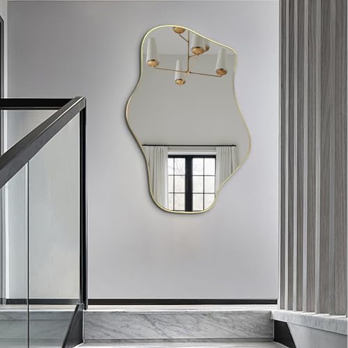 Gold Irregular Mirror, 21"x14" Asymmetrical Wall Mirrors, Modern Frameless Mirror for Wall, Unique Shaped Mirrors for Living Room Bedroom Bathroom Hallway Entryway Fireplace - color: Gold, size: 21"L x 14"W