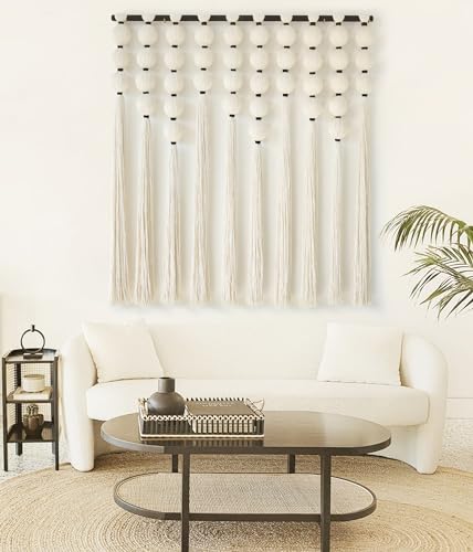 IOWER Large Macrame Wall Hanging Macrame Wall Decor Sphericity Cotton Textile Wall Hanging Boho Wall Decor Art Fiber Yarn Art Handmade 39" Wx39 L - color: off-white