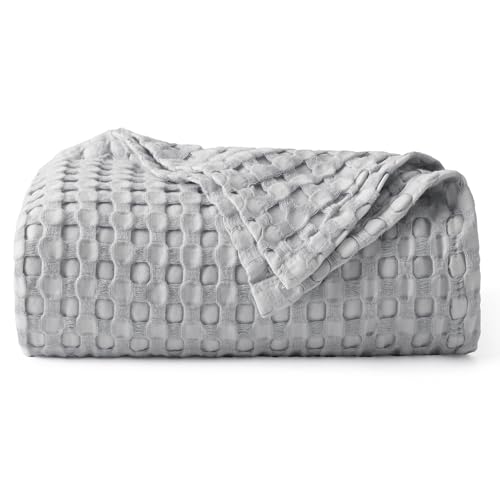 Bedsure Cooling Cotton Waffle Weave Blanket - Lightweight Breathable Blanket of Rayon Derived from Bamboo for Hot Sleepers, Luxury Throws for Bed, Couch and Sofa, Grey, 50x70 Inches - color: Grey, size: Throw XL (50" X 70")