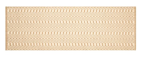 Ramanta Home Jute Cotton Geometric Area Runner Natural White 24x72 Inches, Farmhouse Reversible Boho Handwoven Runners for Hallway, Bedroom, Living Room | Nursey Neutral Floor Throw Carpet for Patio - color: Natural/White, size: 2' x 6' (Rectangular)