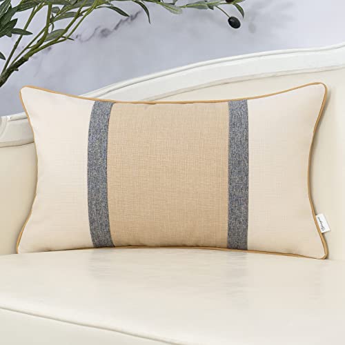 Yangest Patchwork Pillow Cover 12x20 Inch Luxury Cotton and Linen Cushion Cover Rectangle Pillowcover for Couch Bedroom Living Room,Khaki - color: Khaki, size: 20" x 12" (Pack of 1)