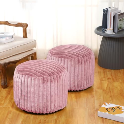 Teenyyou 2 Pcs 20 x 15 Inch Unstuffed Pouf Cover Ottoman Foot Rest - No Filler, Faux Rabbit Fur Foot Stool Floor Bean Bag Floor Chair Storage for Living Room Bedroom Home Decor(Pink) - color: Pink, size: 20 x 15 In