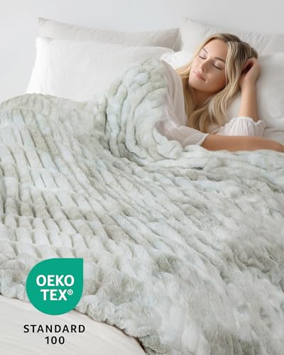 Faux Rabbit Fur Throw Blanket, Ultra Soft Plush Cozy Blanket for Couch Bed, Thick Fluffy Ruched Tie-Dye Decorative Blanket, Giftable,60"x80",Tie-Dye Cream Beige - color: Tie-dye Cream Beige, size: Twin(60"x80")