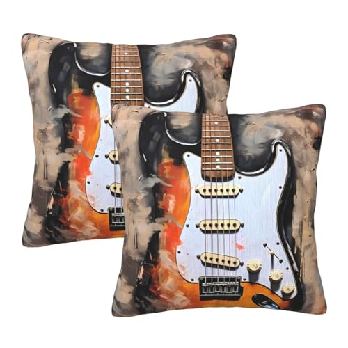 Music Pillow Covers 18x18 Set of 2 Guitar Art Throw Pillows Covers Square Farmhouse Decorative Outdoor Cushion Cases for Bed Couch Sofa - color: Guitar, size: 18" x 18" (Pack of 1)