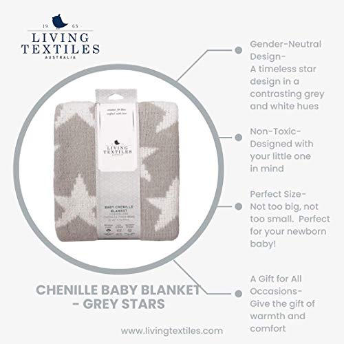 Living Textiles Grey Stars Chenille Soft Baby Blanket Reversible Premium Cozy Fabric for Best Comfort - for Infant,Toddler,Newborn,Nursery,Boy,Girl,Unisex,Throw,Crib,Stroller,Gift, Grey Stars 40x30 - color: Grey Stars