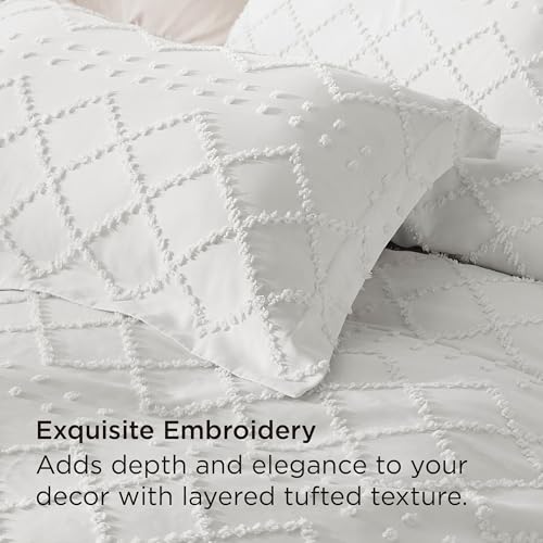 Bedsure Boho Duvet Cover Full Size - White Breathable & Soft Boho Bedding, Machine Washable Comforter Cover for All Seasons, Includes 1 Duvet Cover 80"x90" with 2 Pillow Shams & Zipper Closure - color: 01 - White (No Comforter), size: Full (80" X 90")