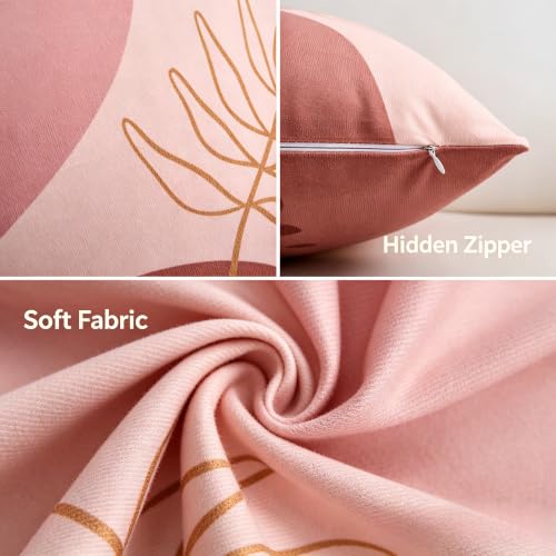 Boho Throw Pillow Covers 18x18 Set of 4 Terracotta Blush Minimalist Abstract Art Cushion Covers with Hidden Zipper, Soft Polyester Double Sided Print, Machine Washable, No Inserts - color: Warm Brown, size: 18" x 18" (Pack of 4)