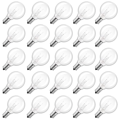 Brightown G40 Replacement Light Bulbs, 25 Pack 5W Clear Globe Bulb fits E12 C7 Candelabra Screw Base Sockets, 1.5 Inch Dimmable Light Bulbs for Indoor Outdoor Patio Decor, Warm White - color: Clear, size: 25 Pack
