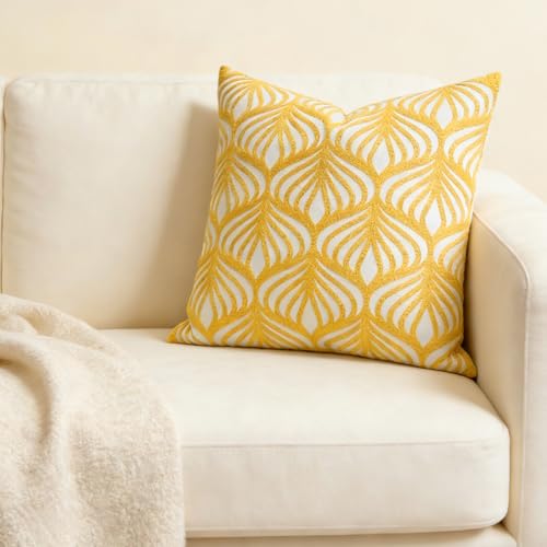 Slow Cow Embroidery Decorative Throw Pillow Cover Case for Couch Sofa Home Decor Modern Geometric Accent Pillow Cushion Cover 18 x 18 Inches Yellow - color: Yellow Leaves, size: 18" x 18" (Pack of 1)