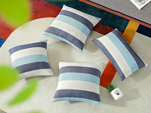 AmHoo Pack of 2 Farmhouse Stripe Check Throw Pillow Covers Set Case Cotton Linen Decorative Pillowcases Cushion Cover for Couch Bench Sofa 16x16Inch Blue Beige - color: Blue Beige, size: 16" x 16" (Pack of 2)