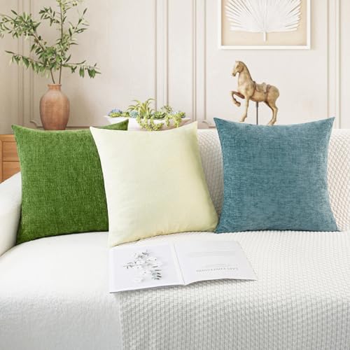 CaliTime Throw Pillow Covers Decorative 16 X 16 Inches Pack of 2 Cozy Chenille Cushion Cases for Couch Sofa Bed Living Room Home Beige - color: Beige, size: 16" x 16" (Pack of 2)