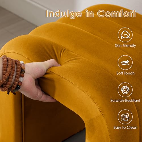 ONEVOG Velvet Pouf Ottoman, Small Ottoman Foot Rest for Couch, 18 Inch Cute Vanity Chairs for Makeup, Living Room Decorative, Sturdy Frame, Upholstered Modern Footrest for Bedroom, Dorm, Cognac, 2Pcs - color: Cognac