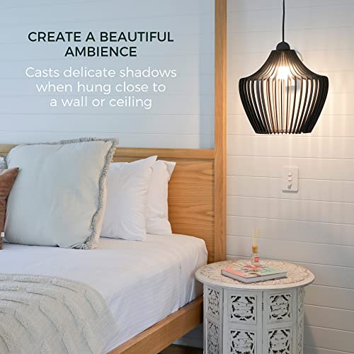 Wood Pendant Light - Easy-to-Assemble Ceiling Chandelier - Modern Boho Hanging Lamp Lighting Fixture for Dining, Kitchen, Bedroom, Living Room - Adjustable Nylon Cord, Uses Standard Bulb - color: Black
