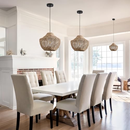 2-Pack Rattan Pendant Light, 11.81" Boho Pendant Light Rattan Chandelier Handmade Woven Wicker Rattan Hanging Chandelier for Farmhouse Dining Room Bedroom Hallway Kitchen Island - color: Brown rattan, size: 2 -pack 11.8in